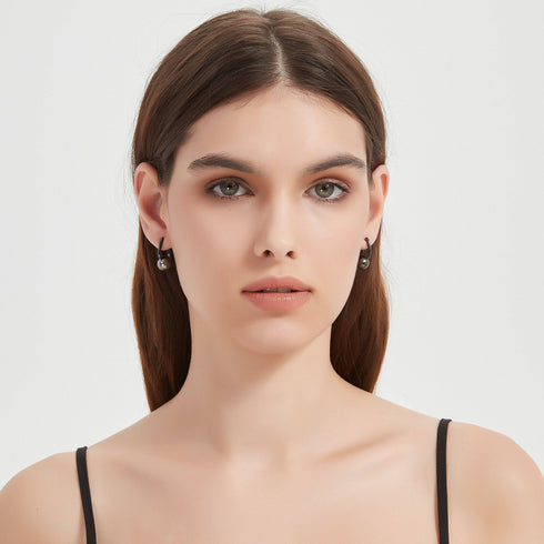 9-10mm Tahitian Pearl & Noir Elegance Barrel Earrings - House Of Pearls